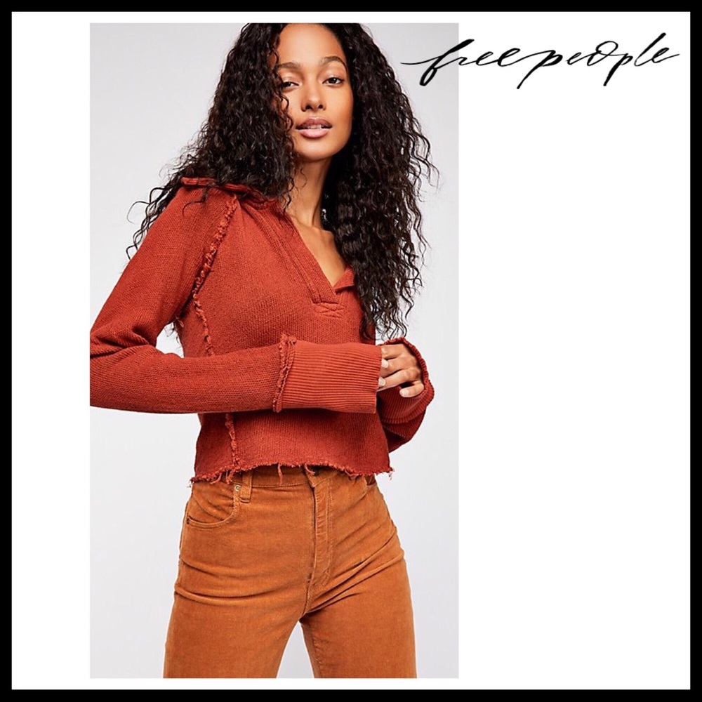 FREE PEOPLE SWEATER PULLOVER V-NEVK HENLEY A2C - Picture 1 of 8